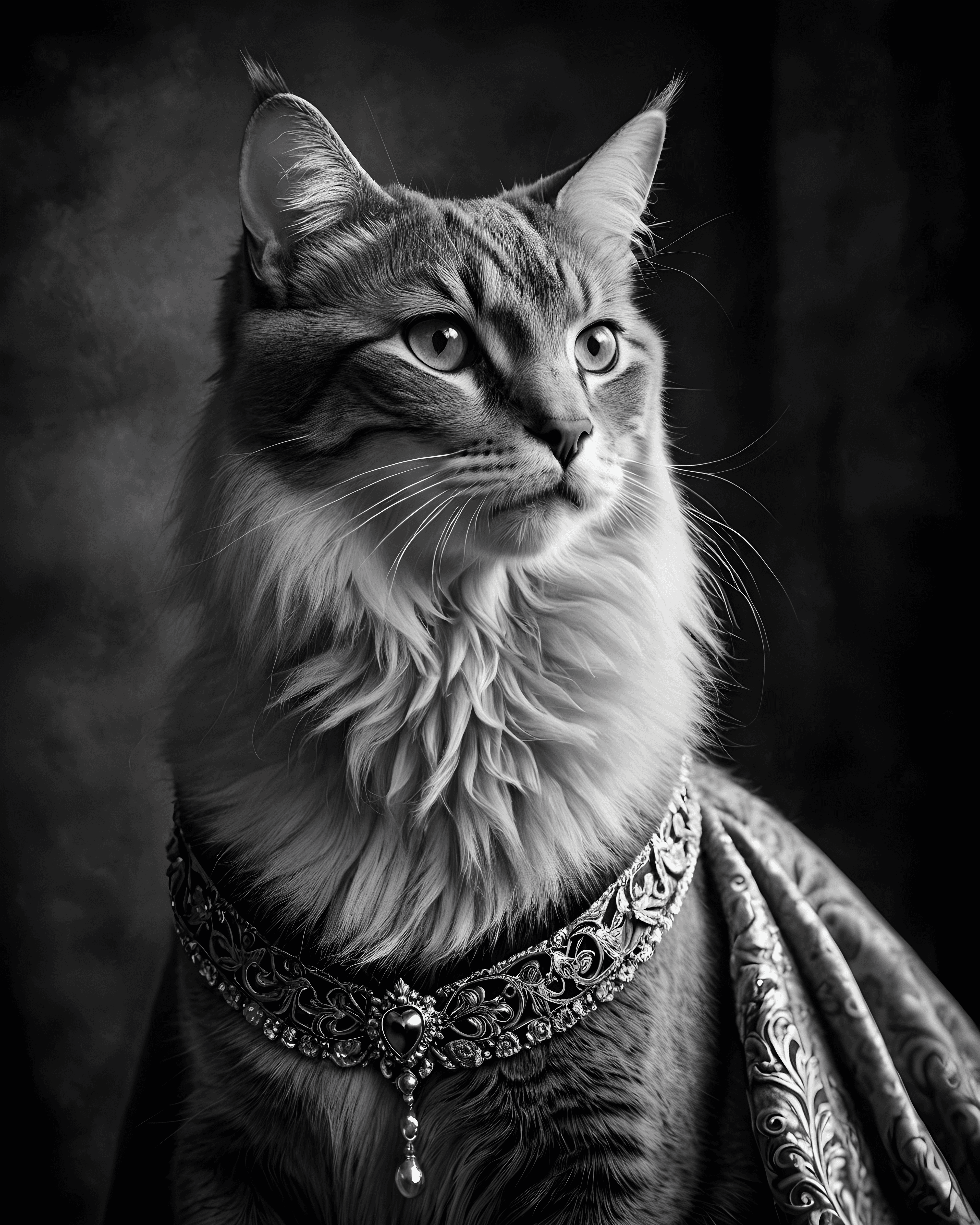 Queen Cat — Black & White (Romantic) — Wall Art (Printable)