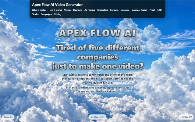 Apex Flow AI, live at apexflowaivideogenerator.com